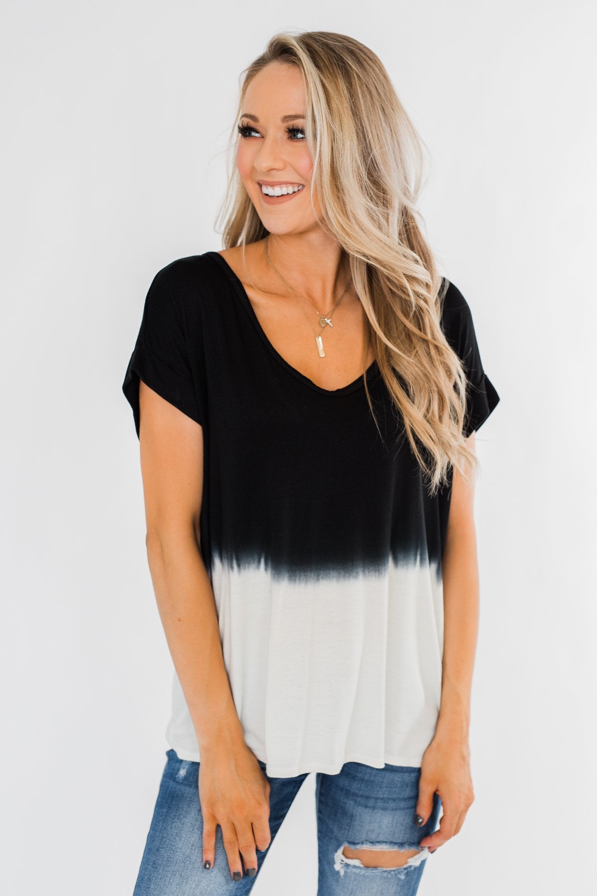 Leave You With A Smile Ombre Top- Black & Ivory