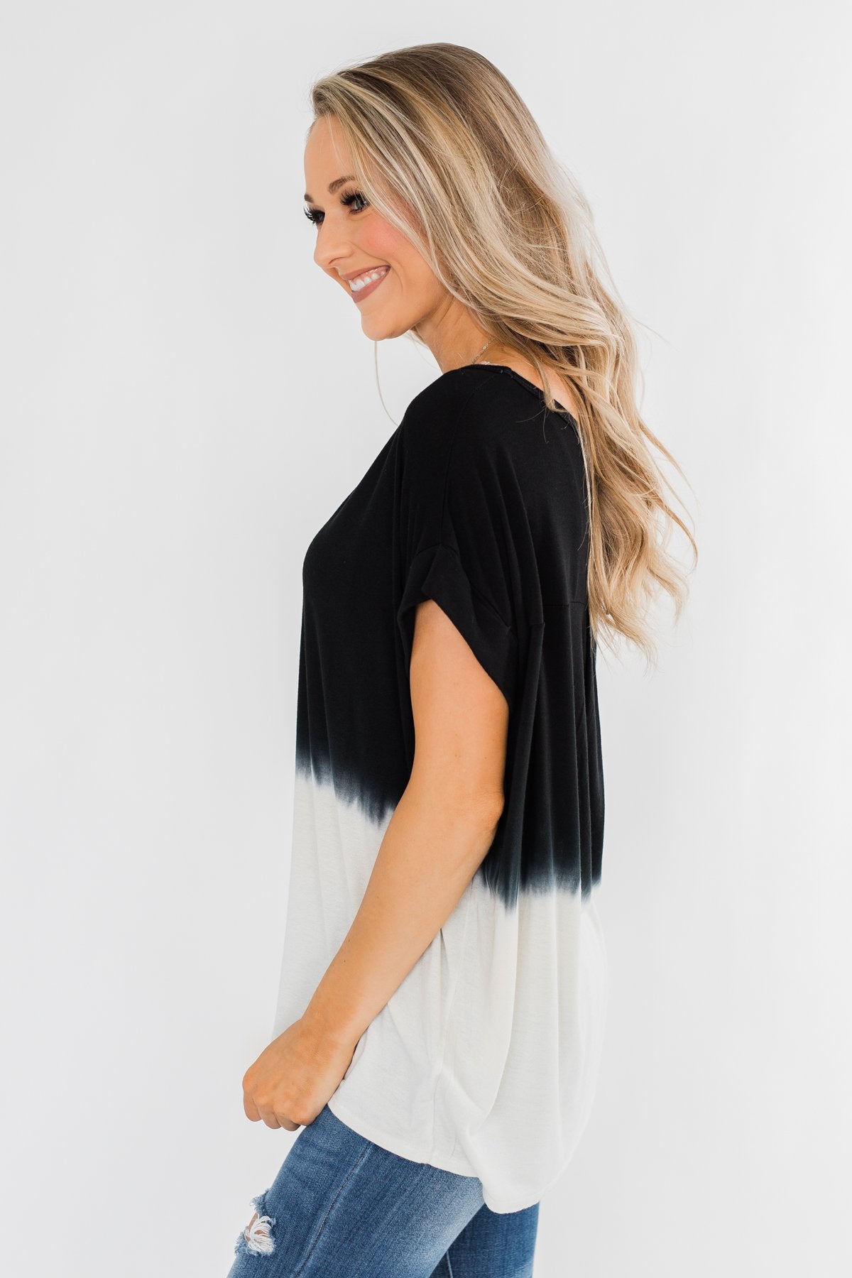 Leave You With A Smile Ombre Top- Black & Ivory