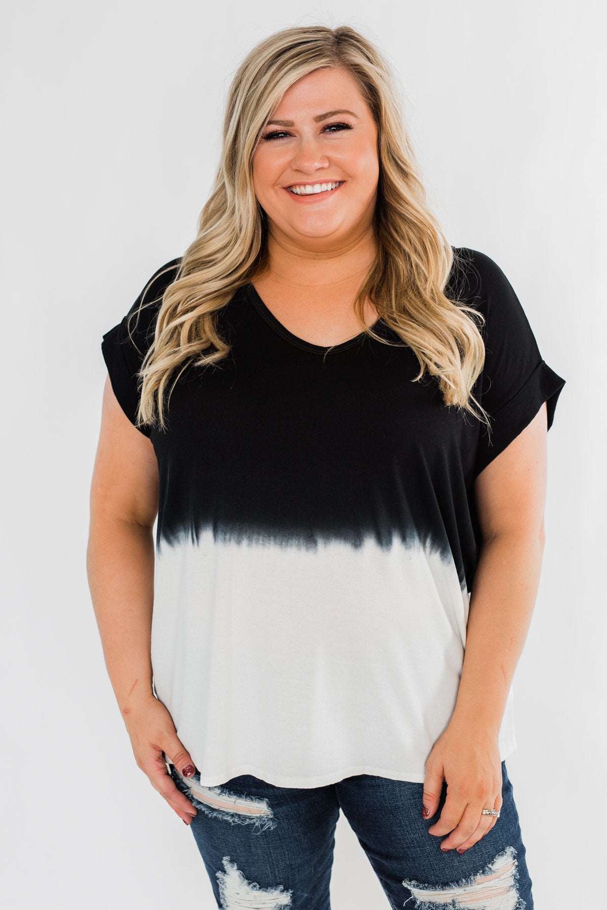 Leave You With A Smile Ombre Top- Black & Ivory
