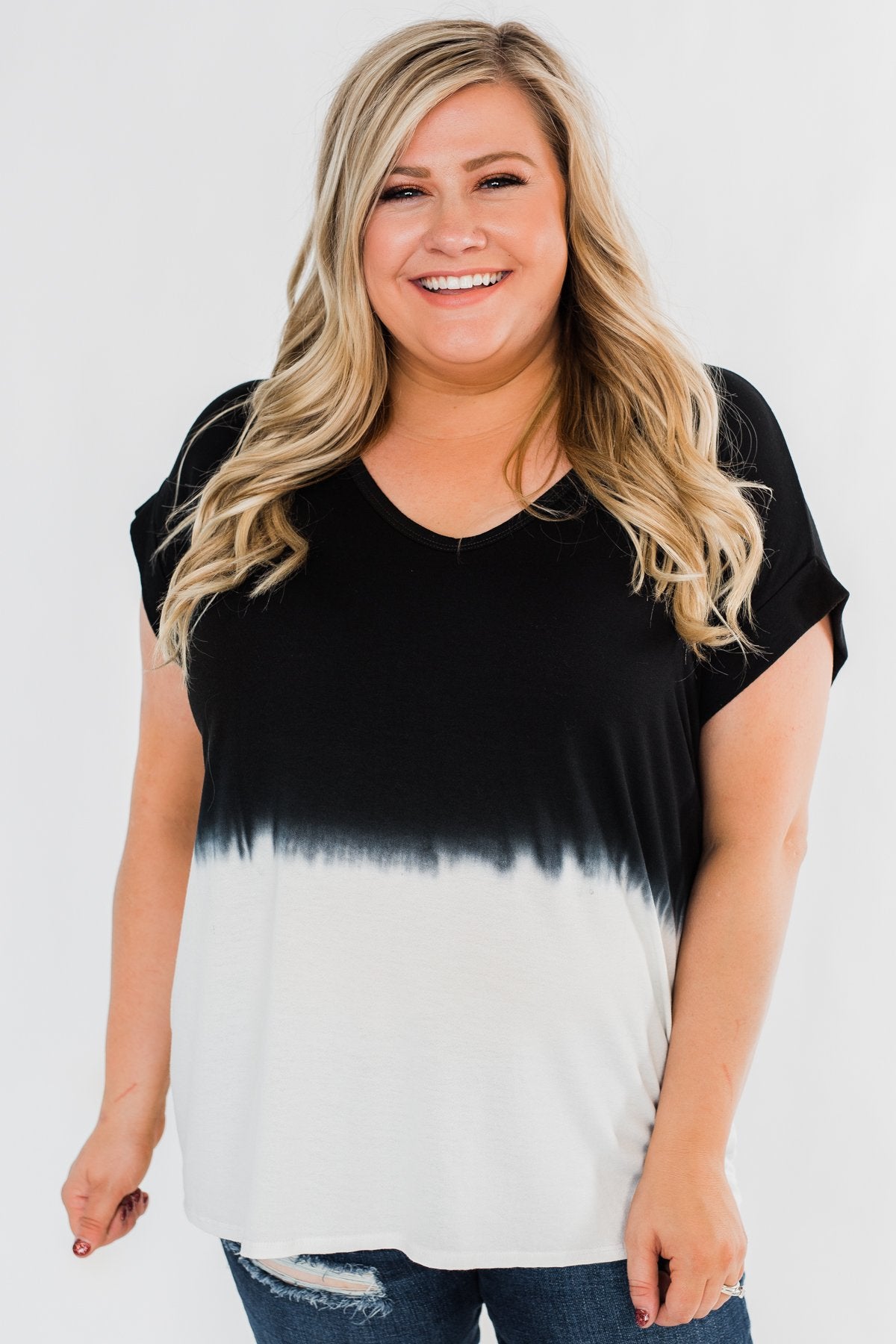 Leave You With A Smile Ombre Top- Black & Ivory