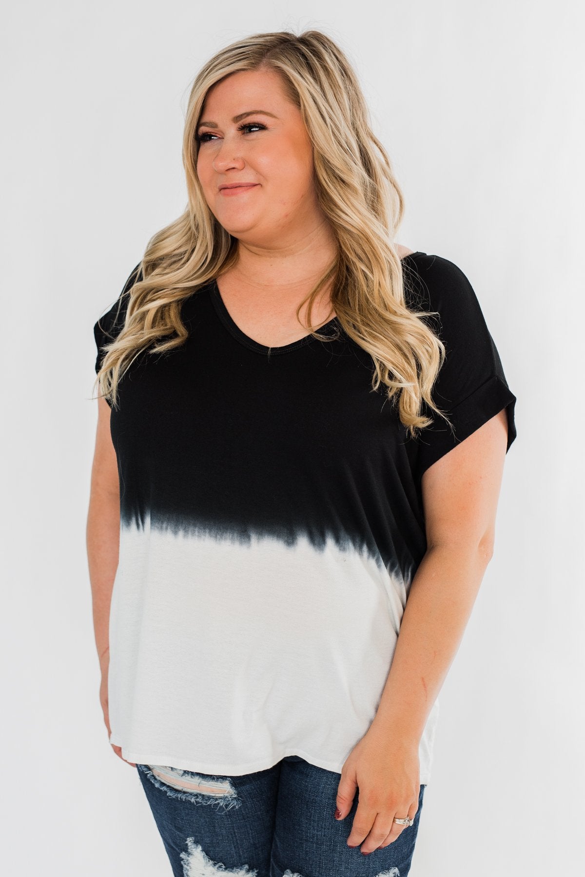 Leave You With A Smile Ombre Top- Black & Ivory