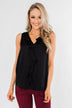 Always Had A Feeling Ruffled Tank Top- Black