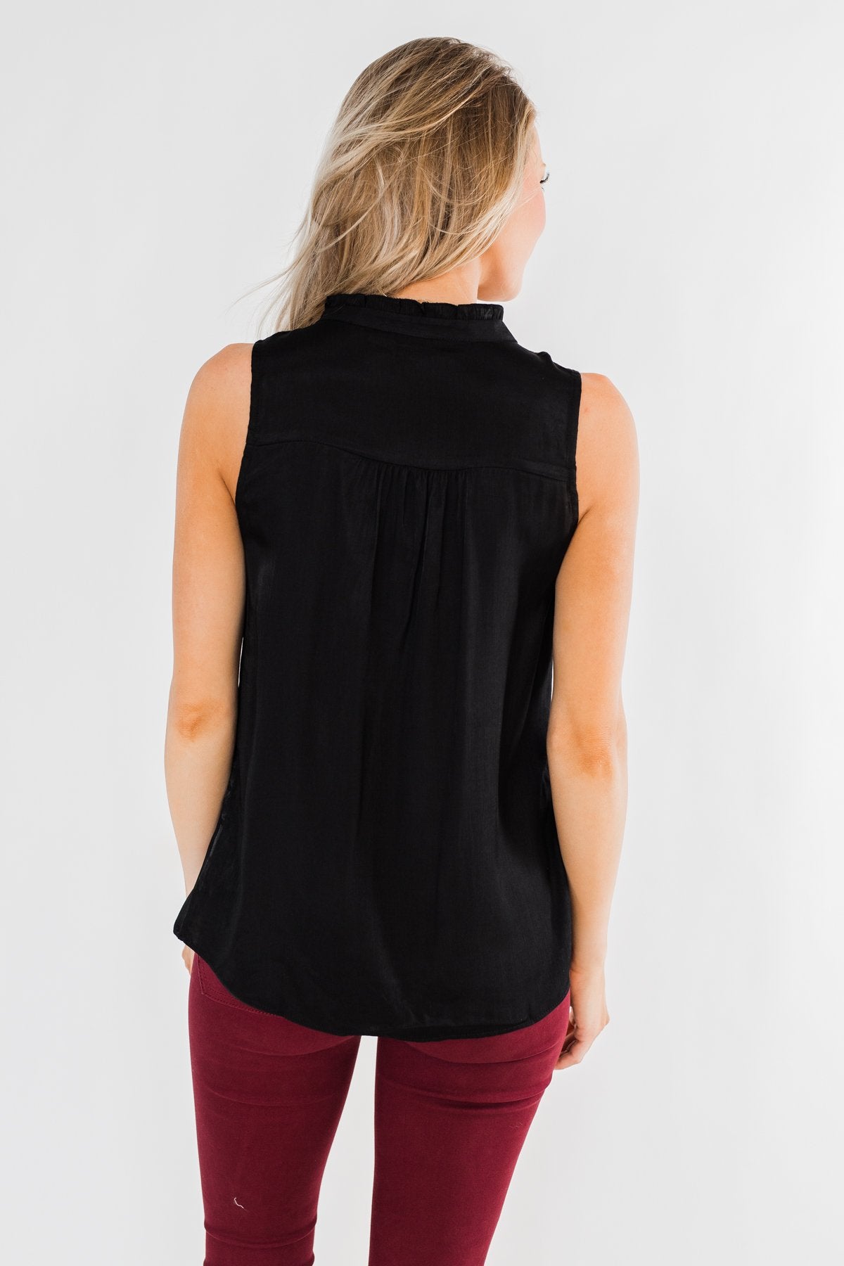 Always Had A Feeling Ruffled Tank Top- Black
