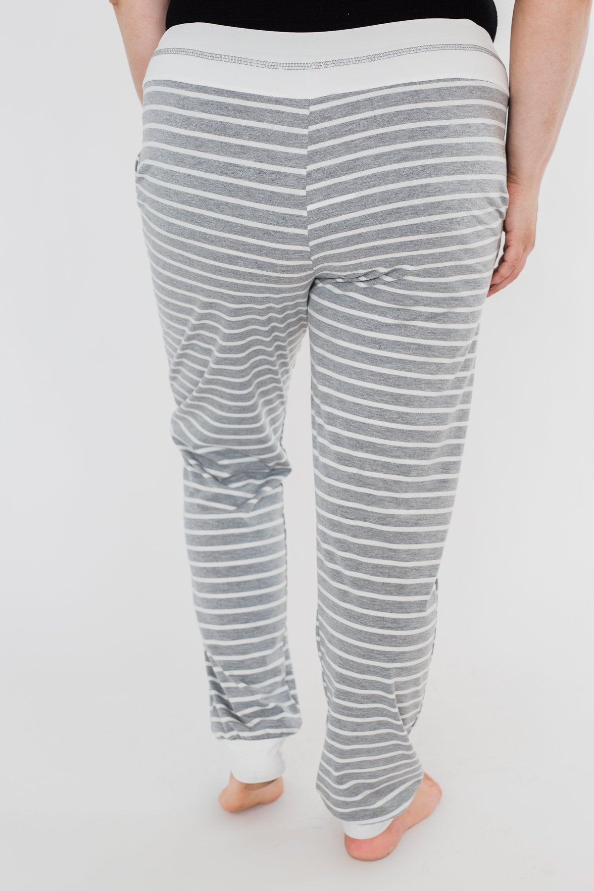 Cozy Striped Joggers- Heather Grey & Ivory