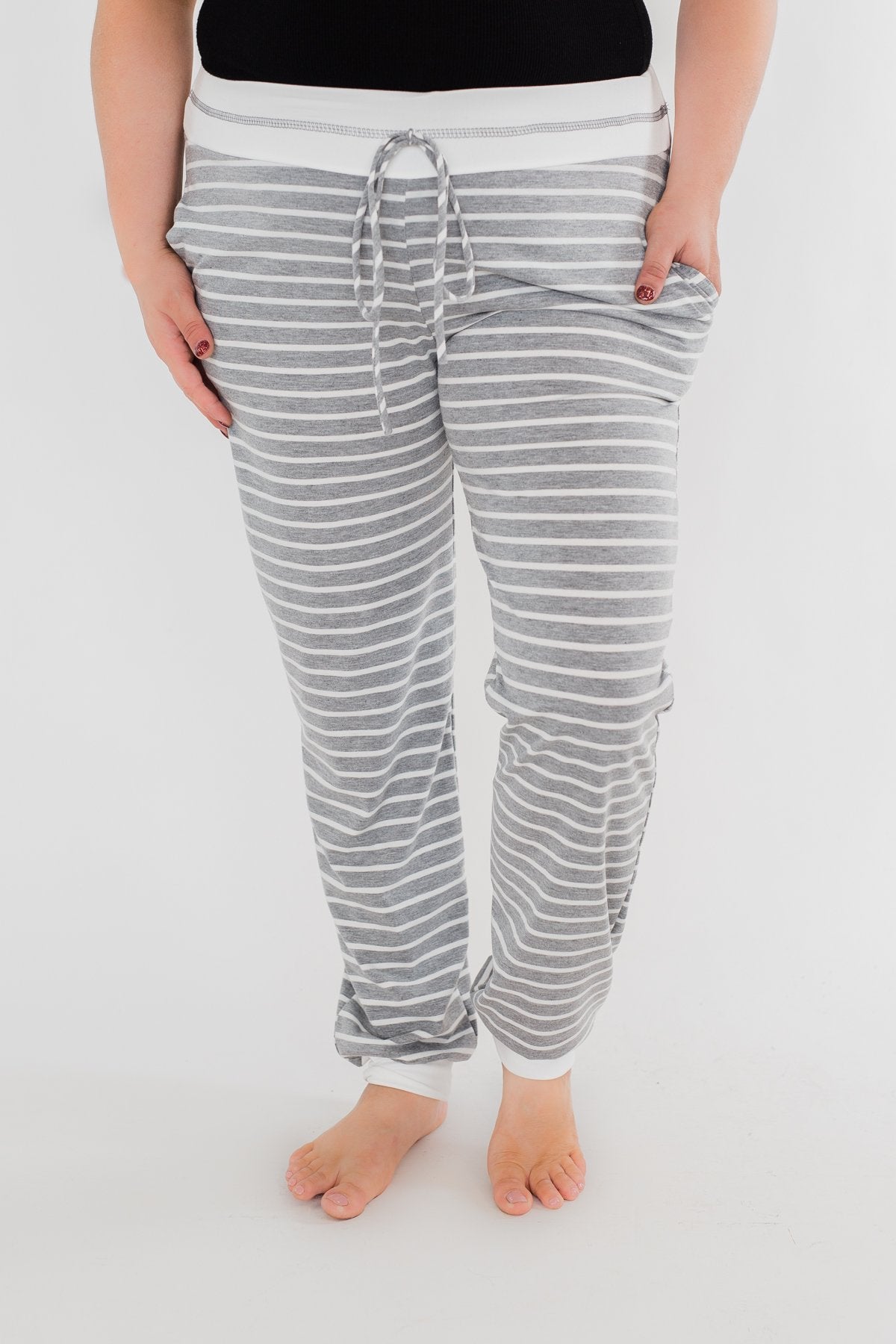 Cozy Striped Joggers- Heather Grey & Ivory