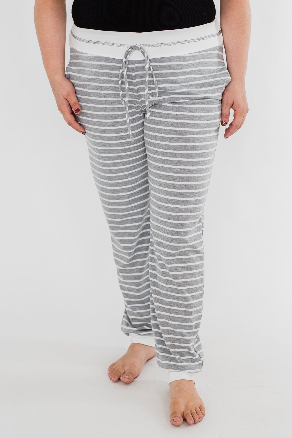 Cozy Striped Joggers- Heather Grey & Ivory