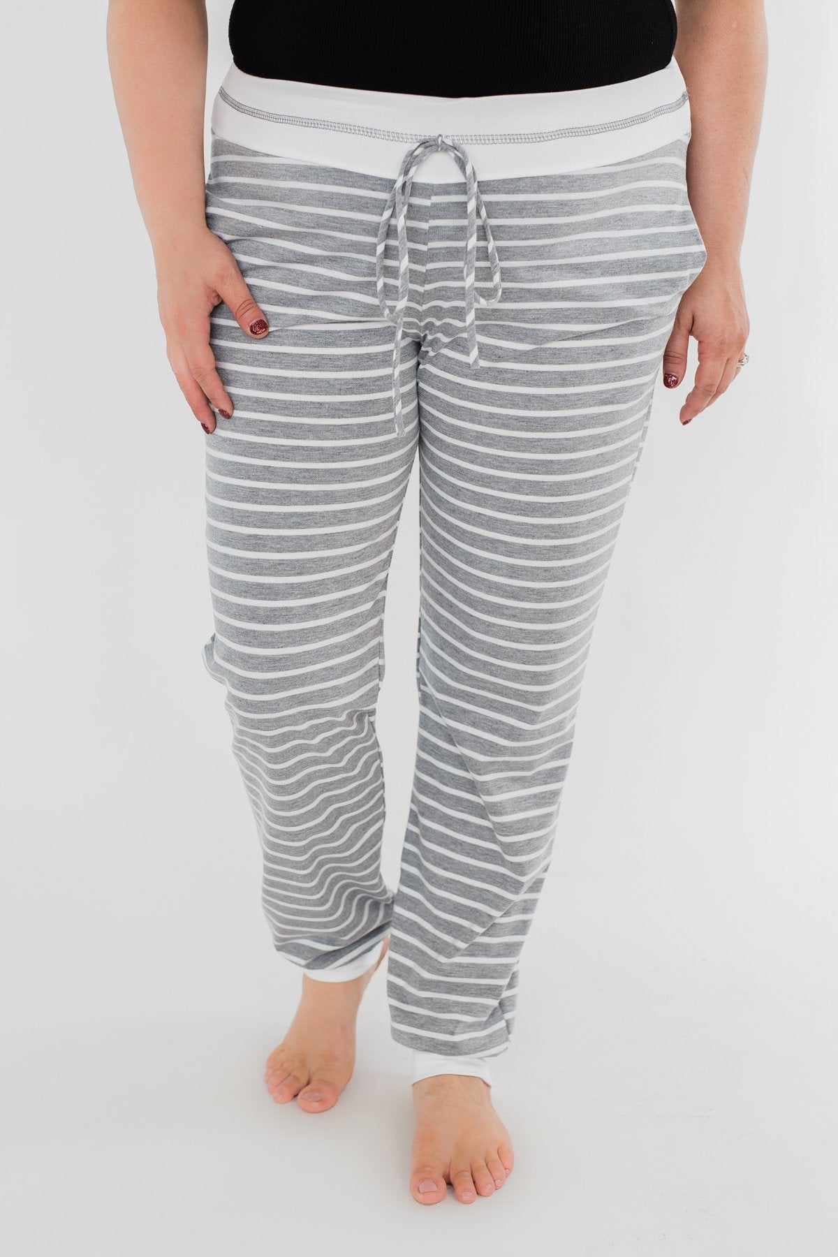 Cozy Striped Joggers- Heather Grey & Ivory