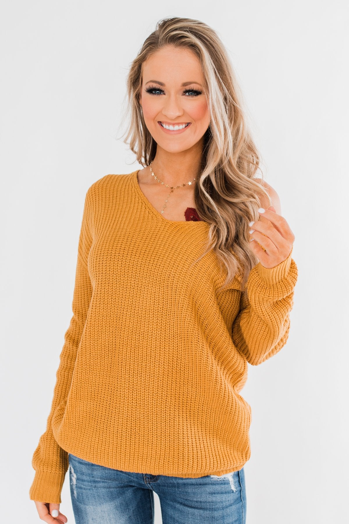 Xoxo Open Back Twist Sweater- Mustard