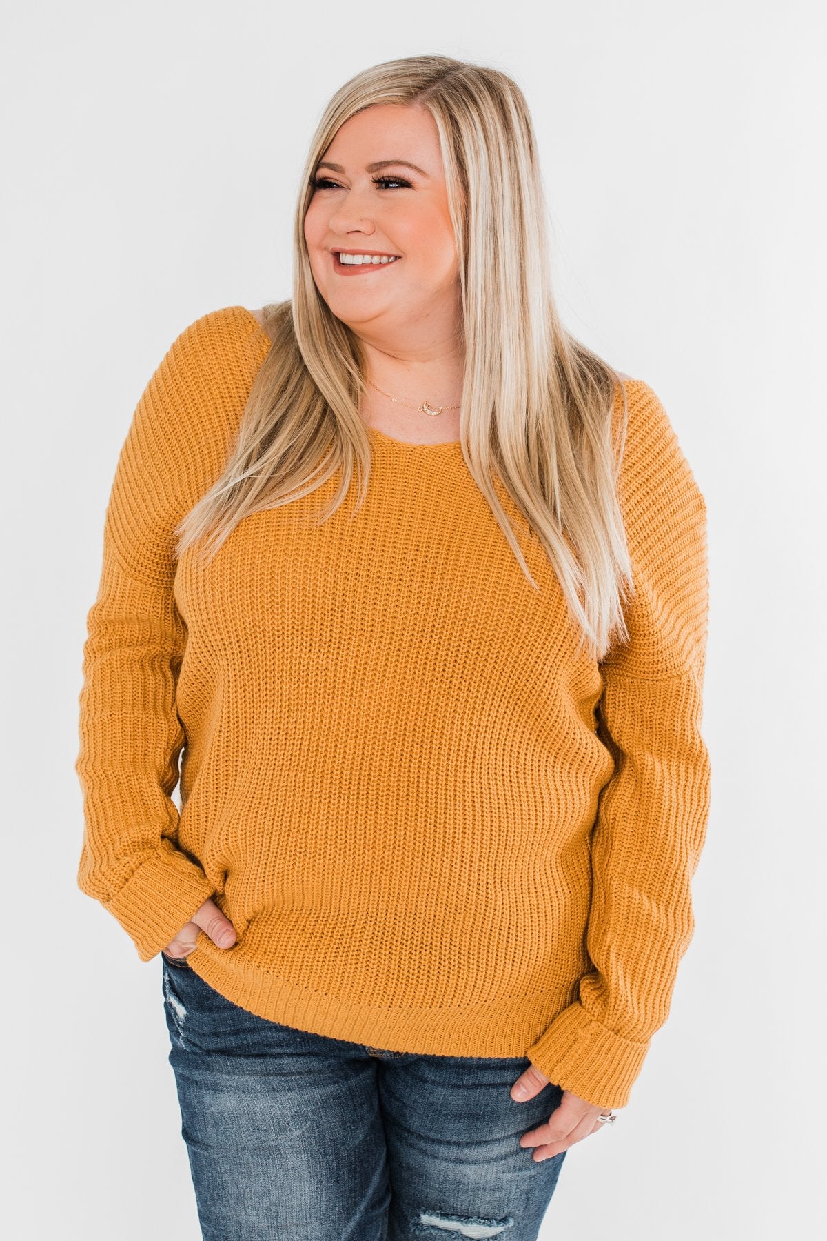 Xoxo Open Back Twist Sweater- Mustard
