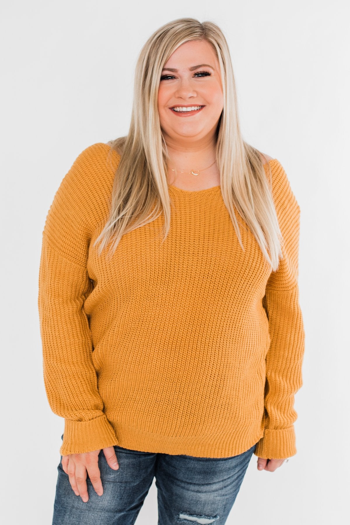 Xoxo Open Back Twist Sweater- Mustard