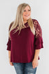 Right Beside Me Lace & Ruffles Top- Burgundy