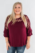 Right Beside Me Lace & Ruffles Top- Burgundy