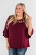Right Beside Me Lace & Ruffles Top- Burgundy