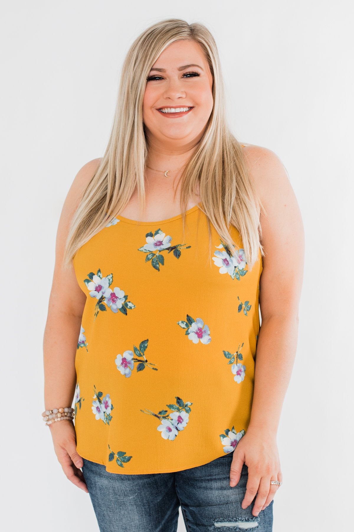 Sure as the Sun Floral Tank Top- Mustard