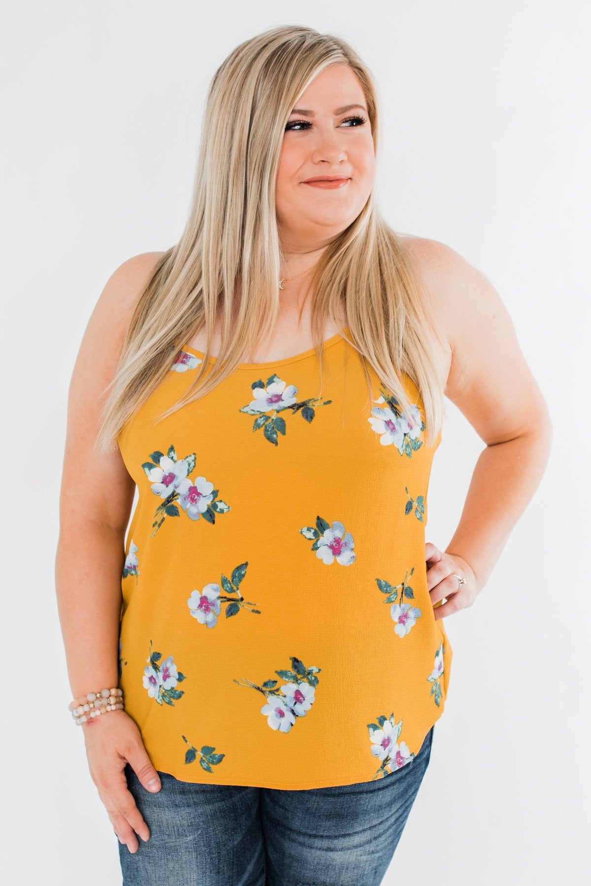 Sure as the Sun Floral Tank Top- Mustard
