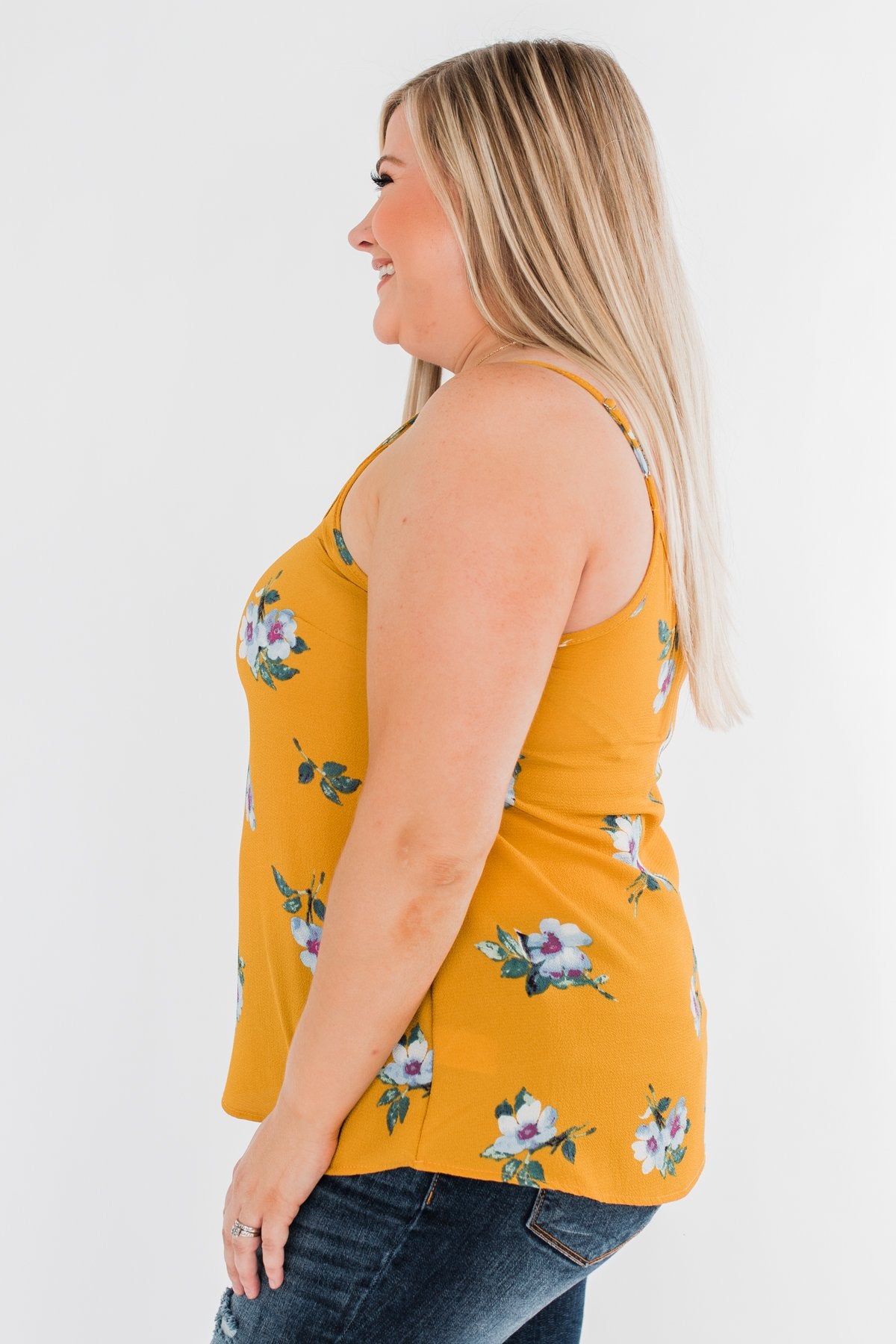 Sure as the Sun Floral Tank Top- Mustard