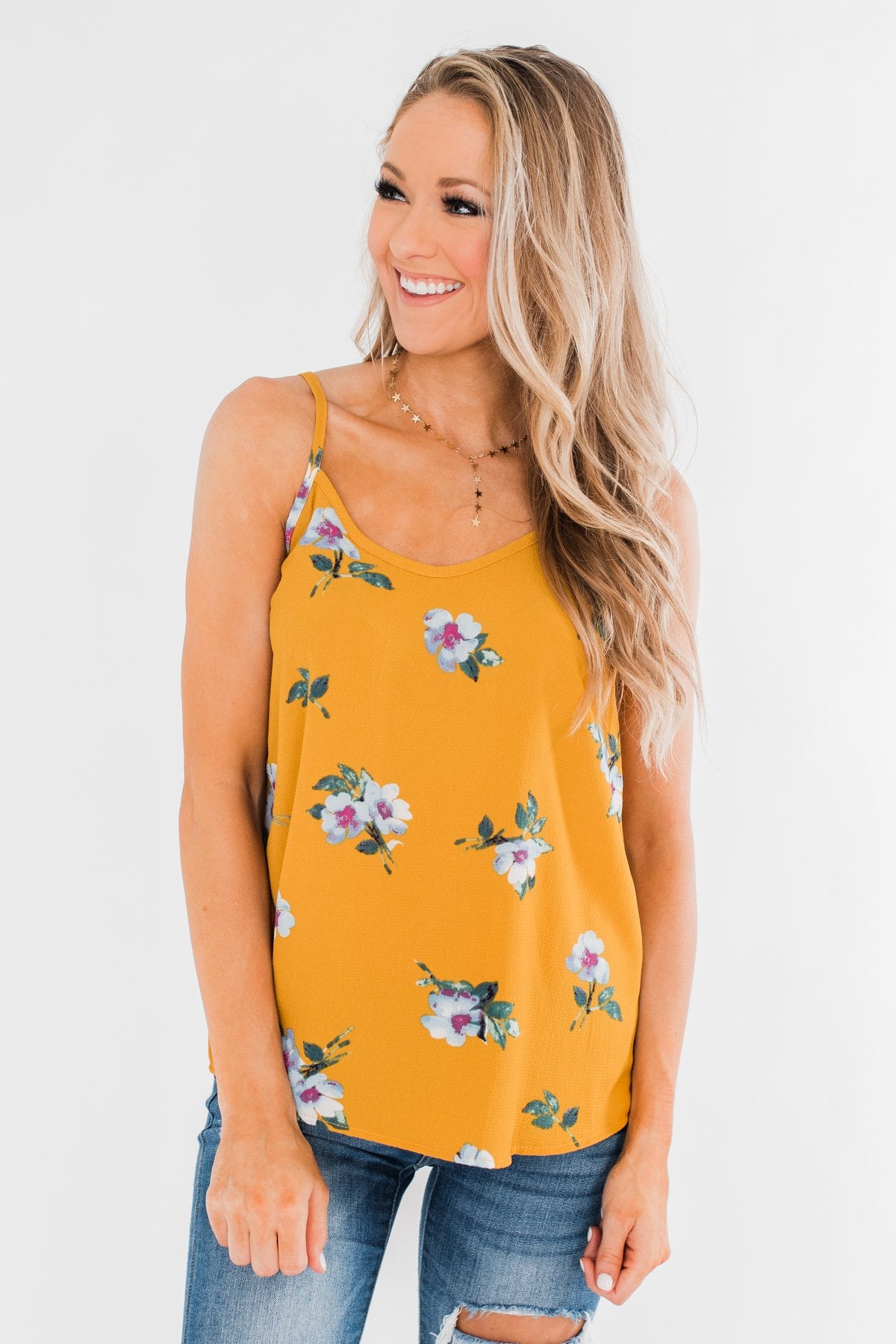 Sure as the Sun Floral Tank Top- Mustard