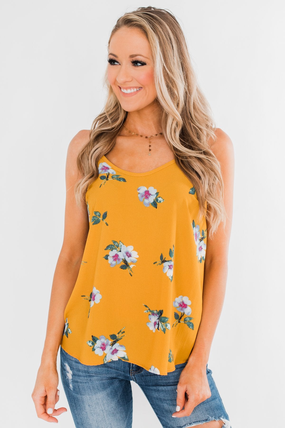 Sure as the Sun Floral Tank Top- Mustard