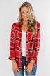 Hello Flannel Button Up Top- Red, Yellow, & Navy