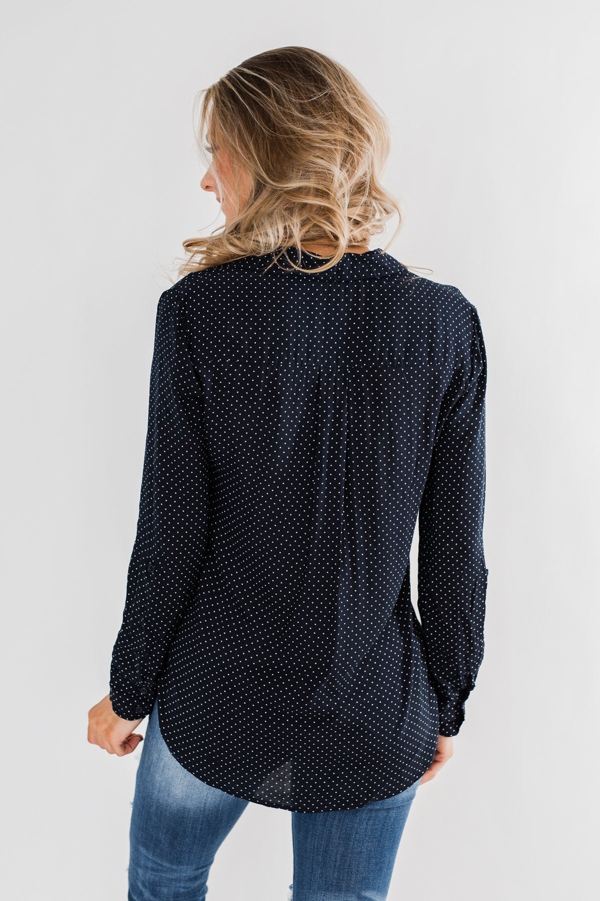 Perfect For Me Polka Dot Blouse- Navy