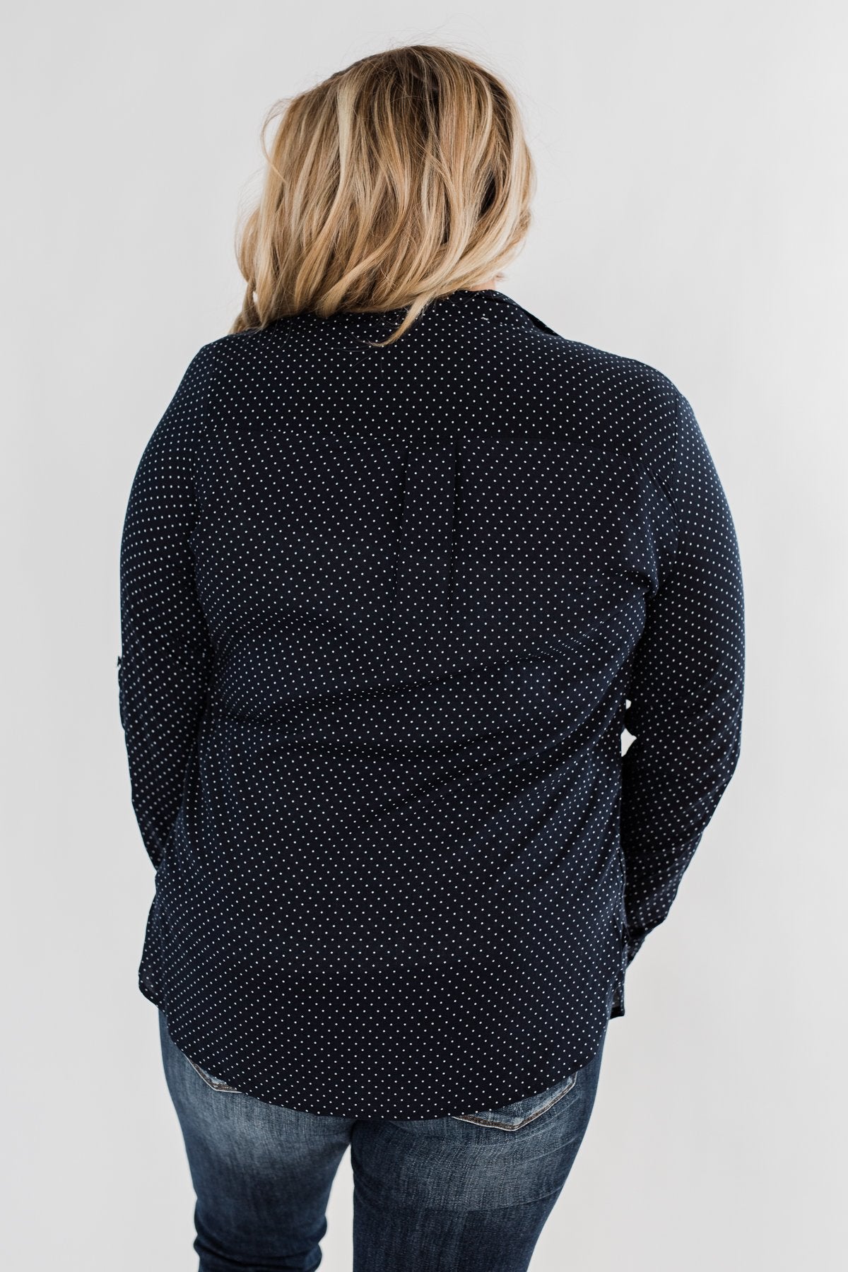 Perfect For Me Polka Dot Blouse- Navy