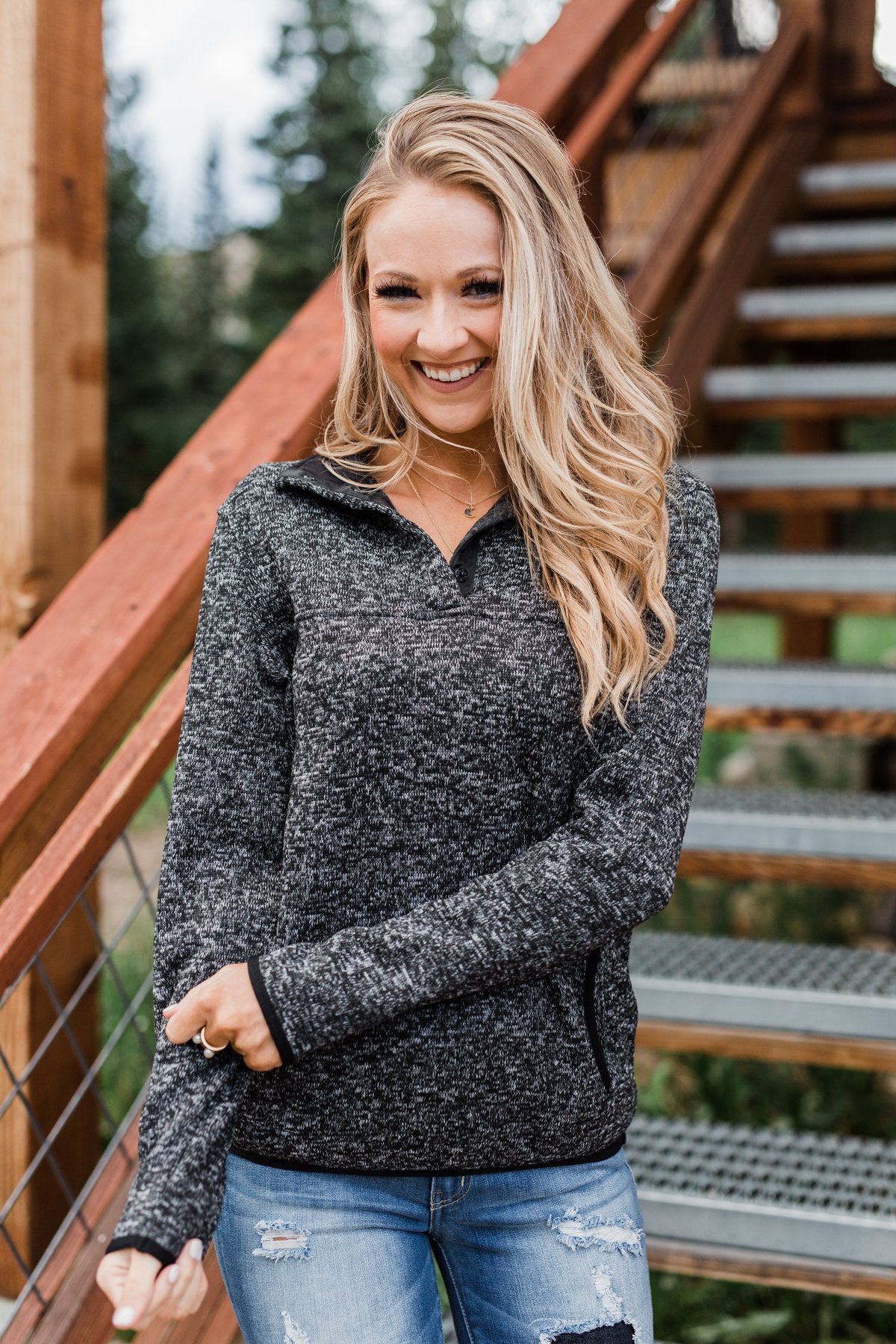 Pulse Exclusive Quarter Button Pullover- Charcoal