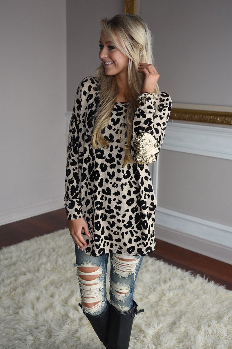 Sparkle On My Mind Leopard Top ~ Taupe