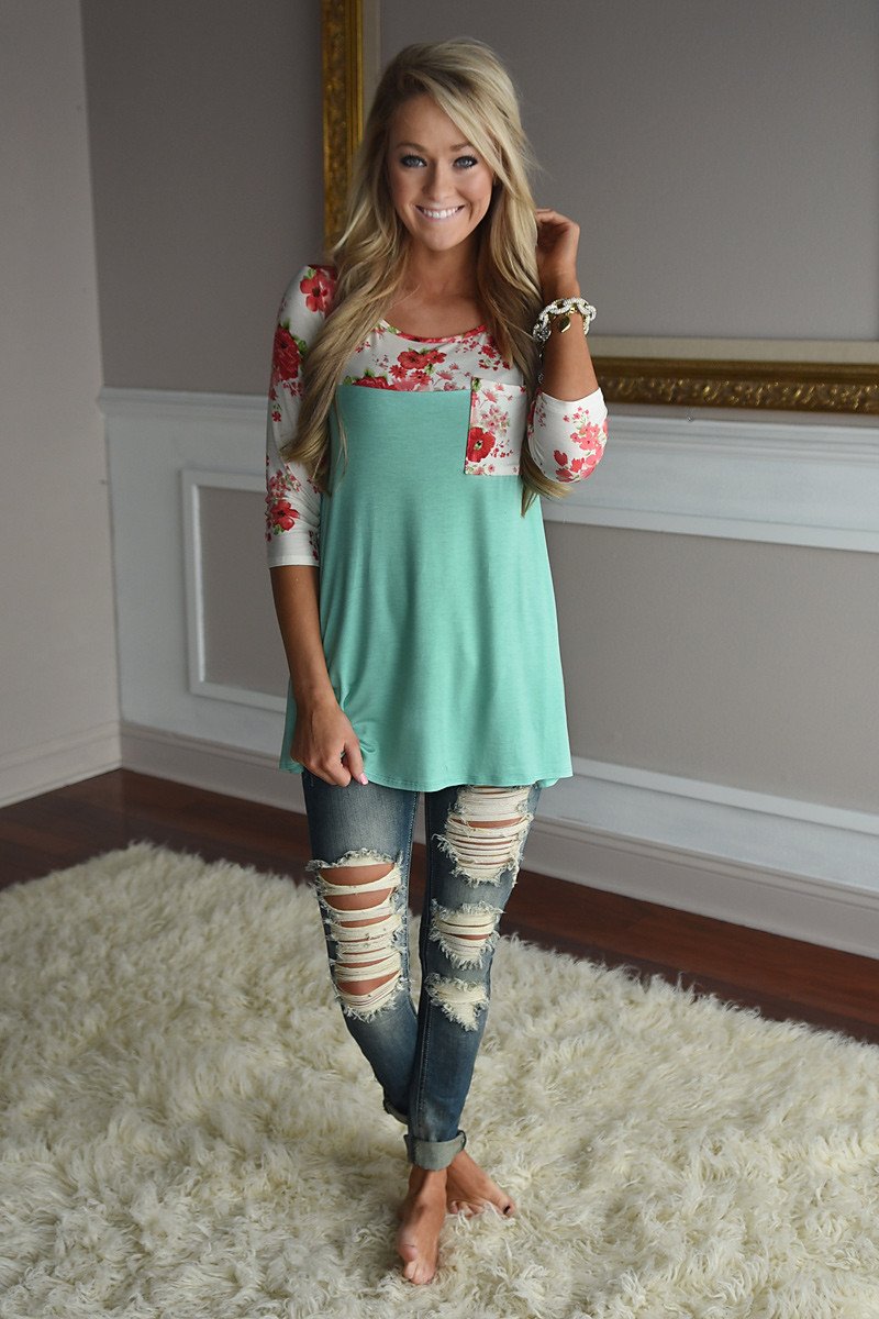 Spring Garden Floral Top ~ Mint – The Pulse Boutique