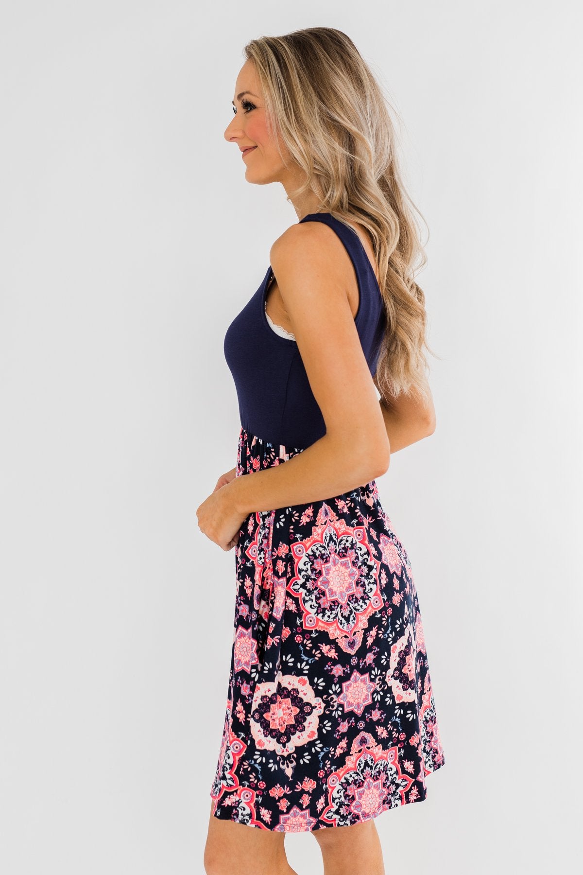 Looking For Fun Printed Dress- Navy