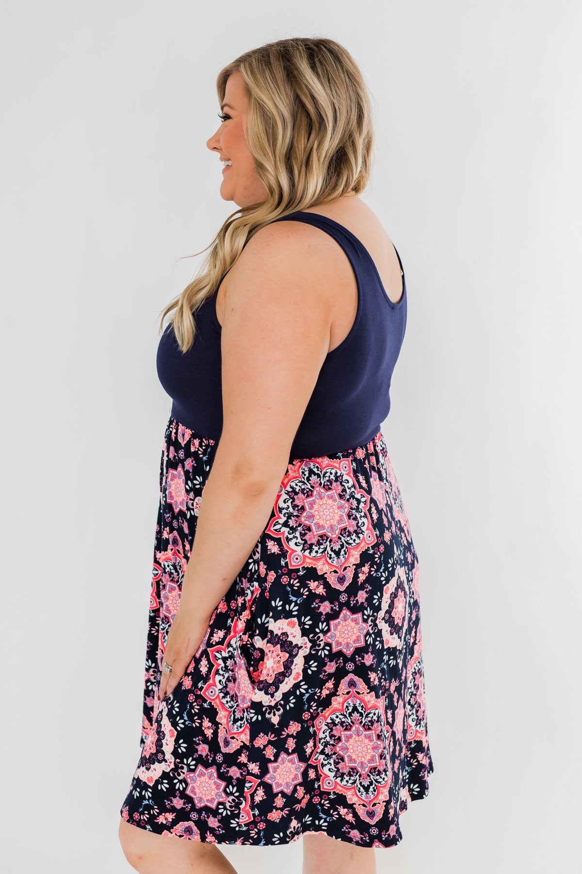 Looking For Fun Printed Dress- Navy