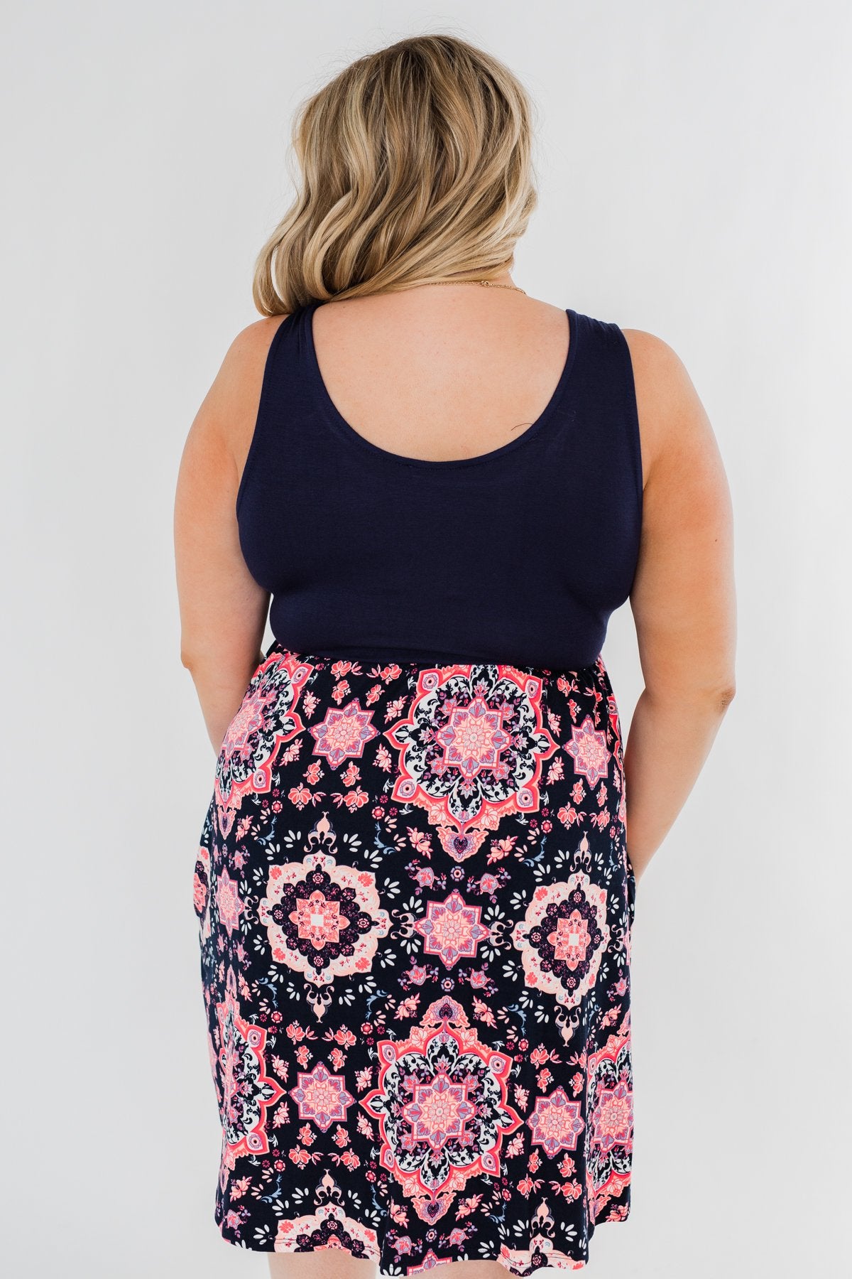 Looking For Fun Printed Dress- Navy