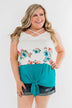 Come My Way Floral Color Block Tank Top- Teal