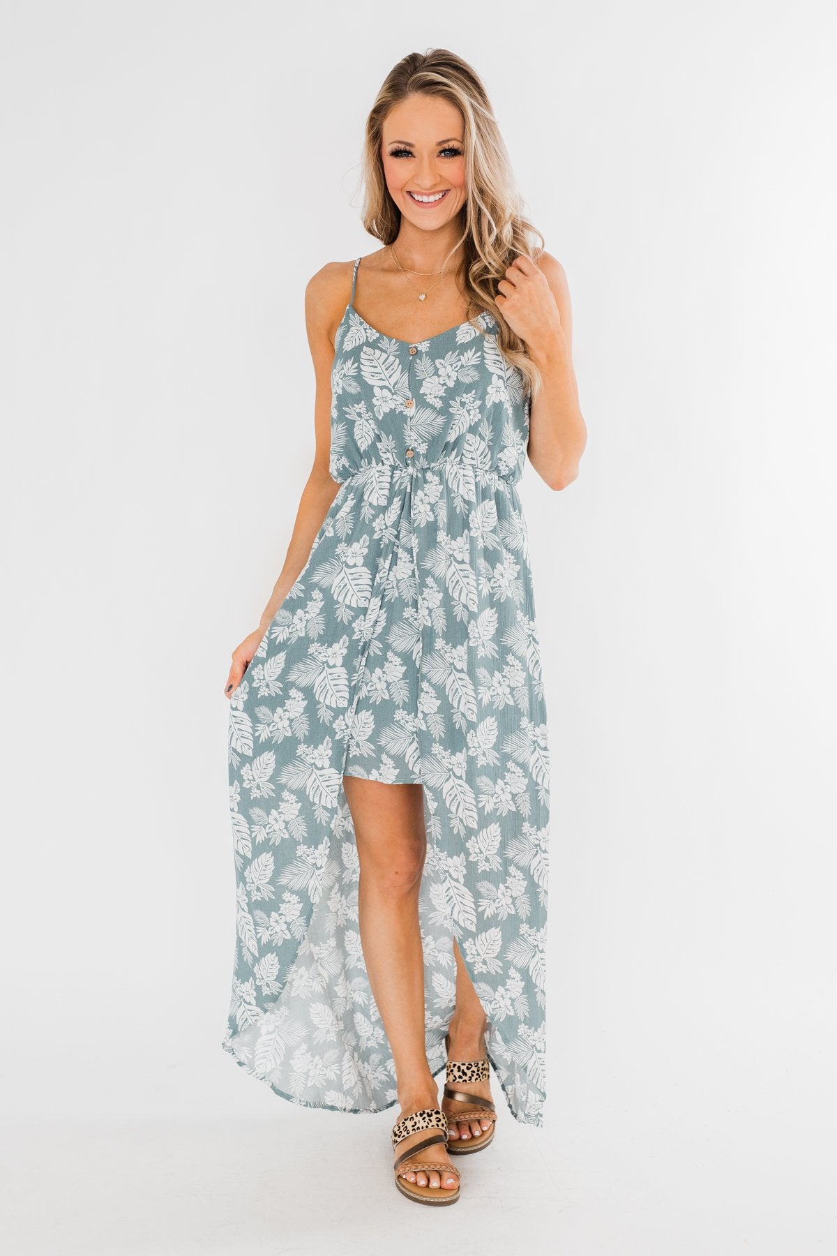 Near the Beach Tropical Hi-Low Dress- Seafoam Green Near the Beach Tropical Hi-Low Dress- Seafoam Green