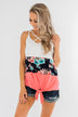 Come My Way Floral Color Block Tank Top- Pink