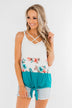 Come My Way Floral Color Block Tank Top- Teal