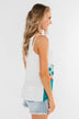 Come My Way Floral Color Block Tank Top- Teal