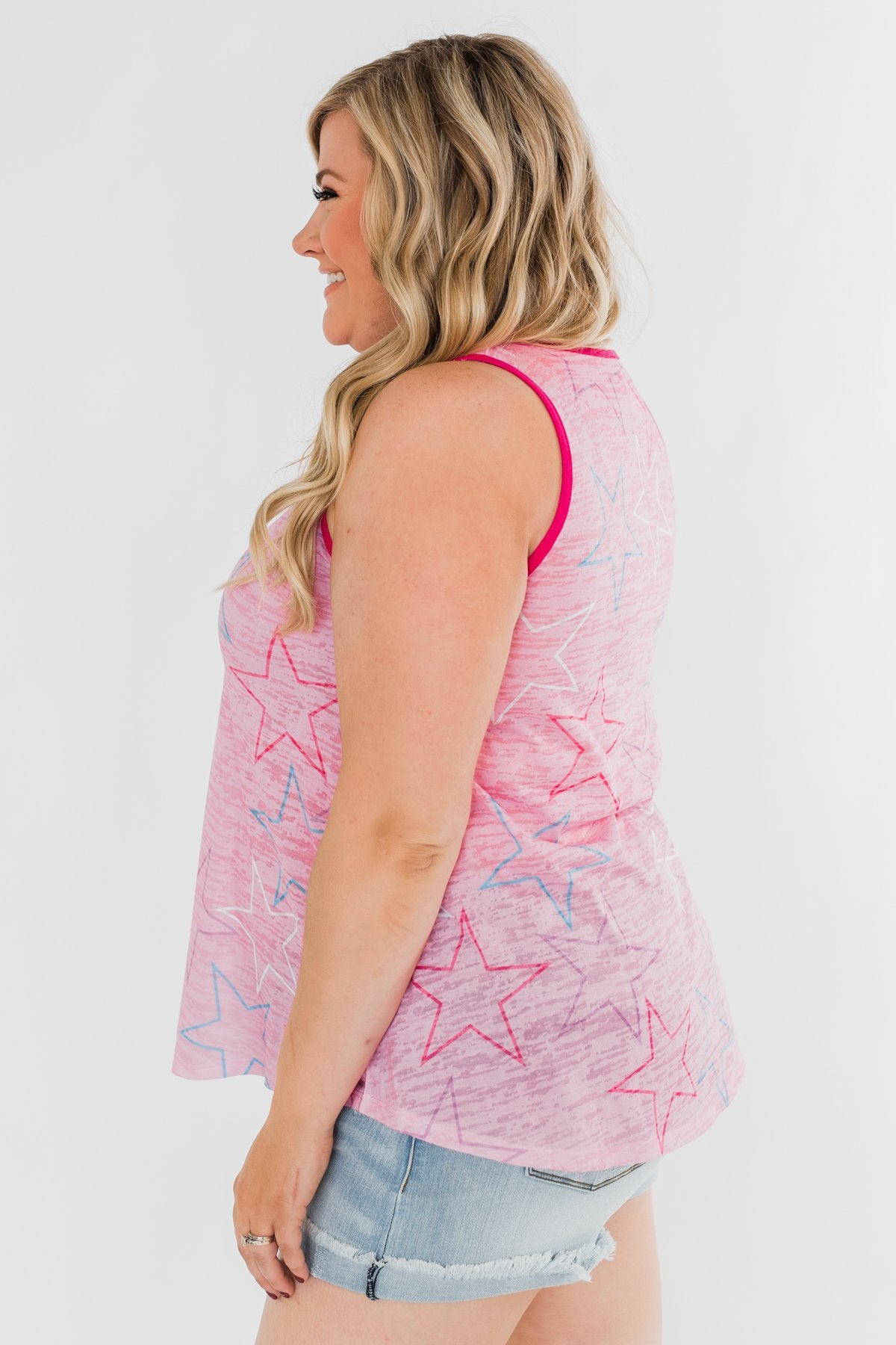Multi-Colored Star Tank Top- Pink