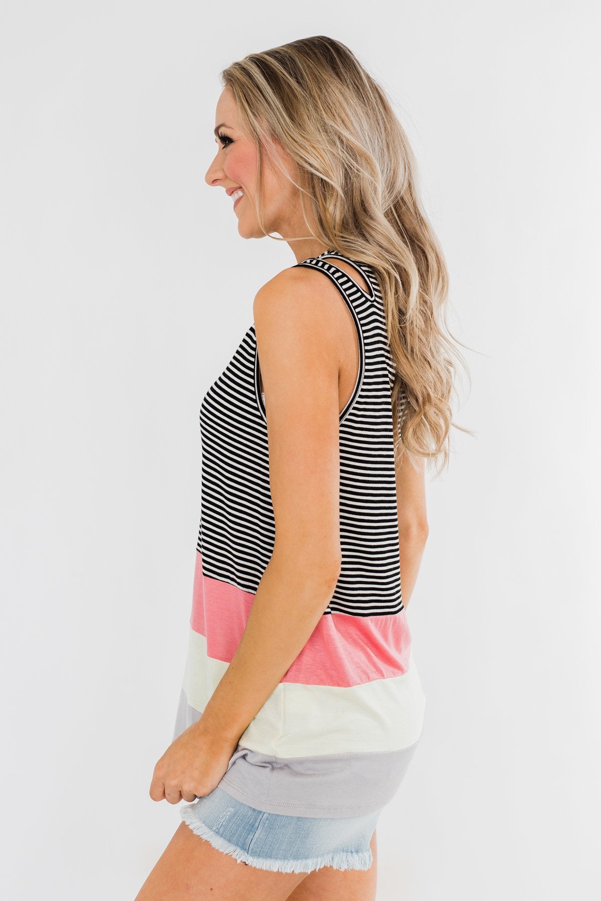 Double Strap Color Block Tank Top- Multi-Colored
