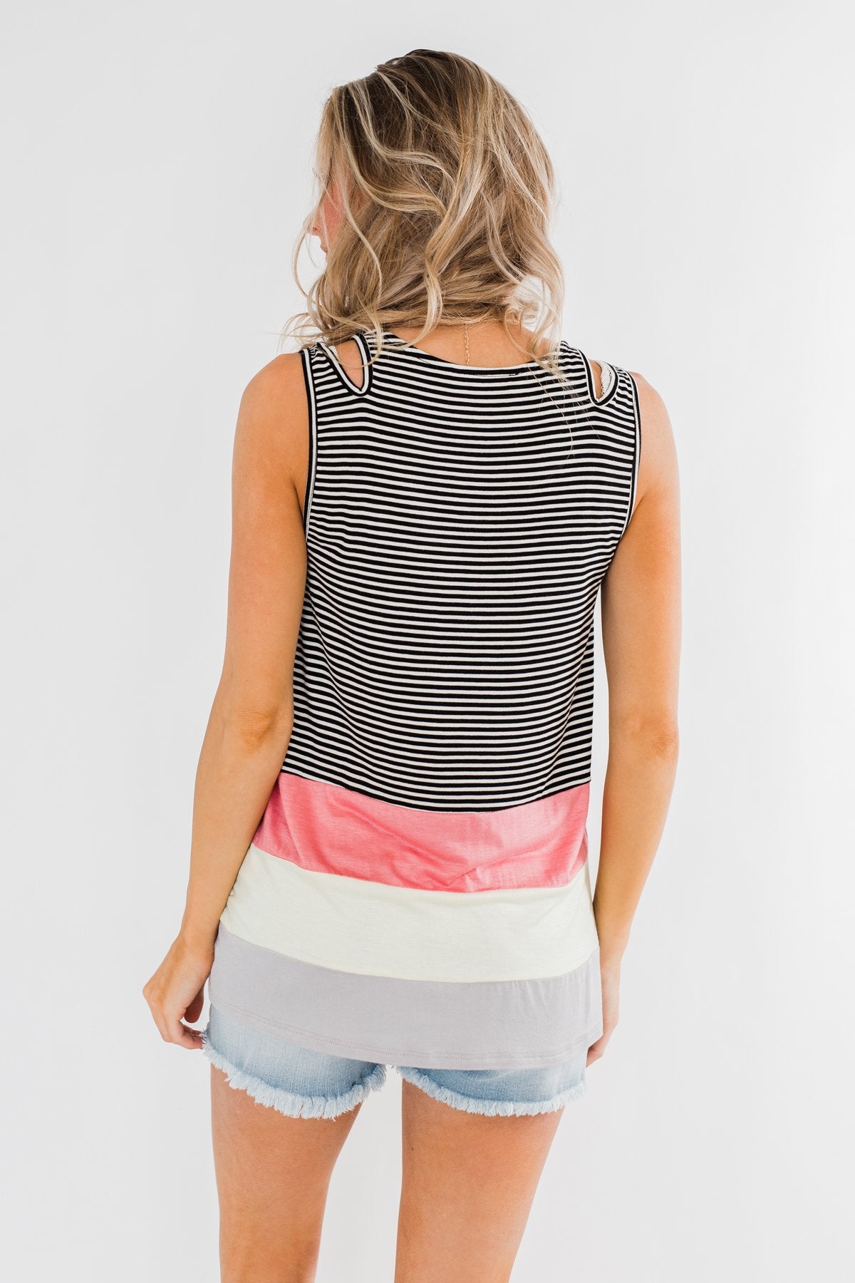 Double Strap Color Block Tank Top- Multi-Colored
