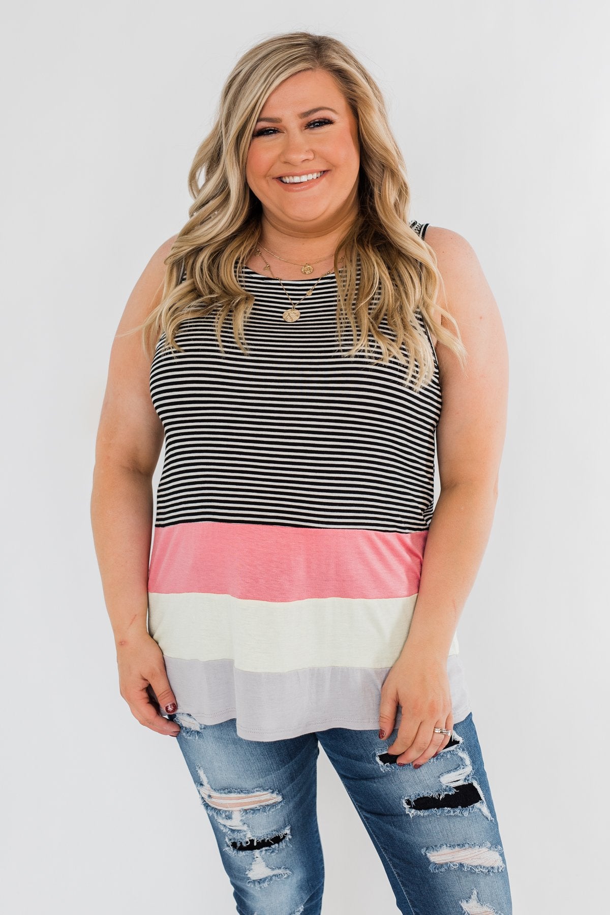 Double Strap Color Block Tank Top- Multi-Colored