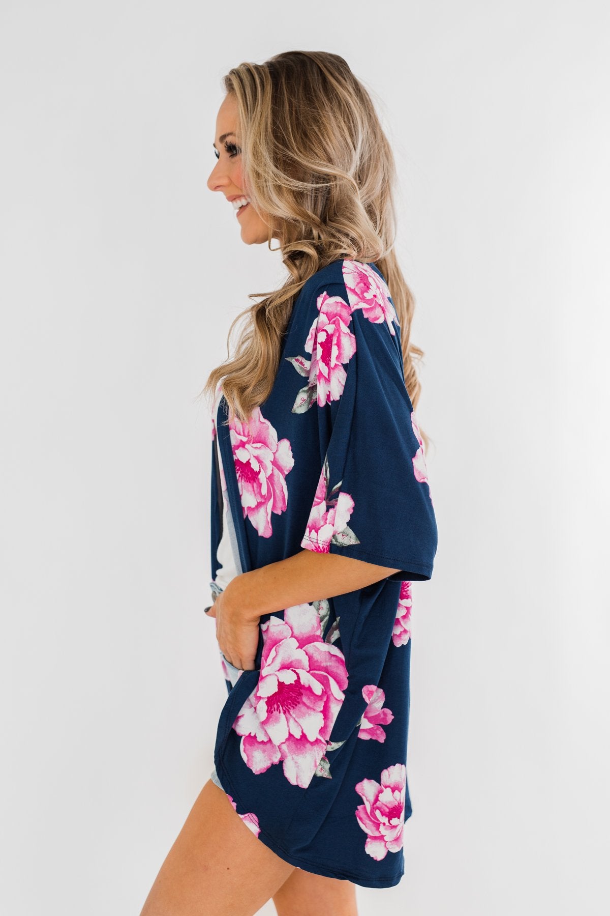 Forever With You Floral Kimono- Navy