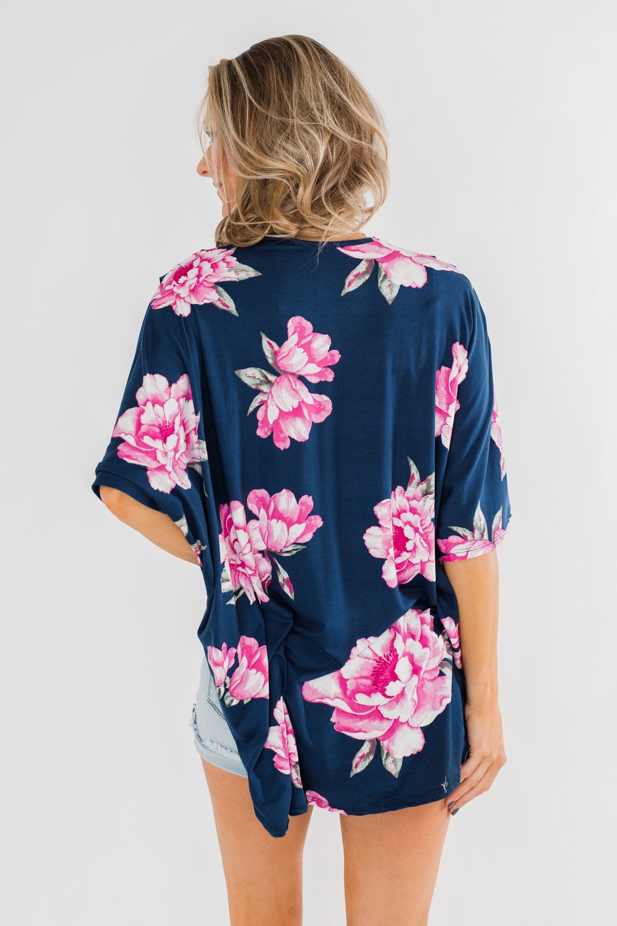 Forever With You Floral Kimono- Navy