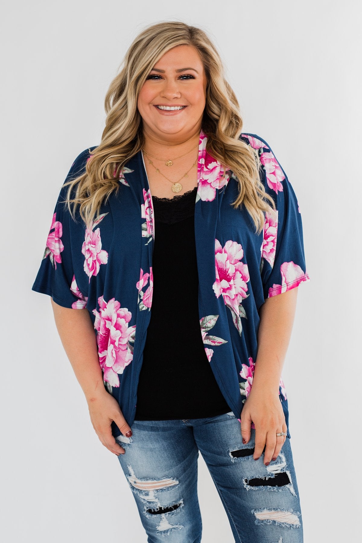 Forever With You Floral Kimono- Navy