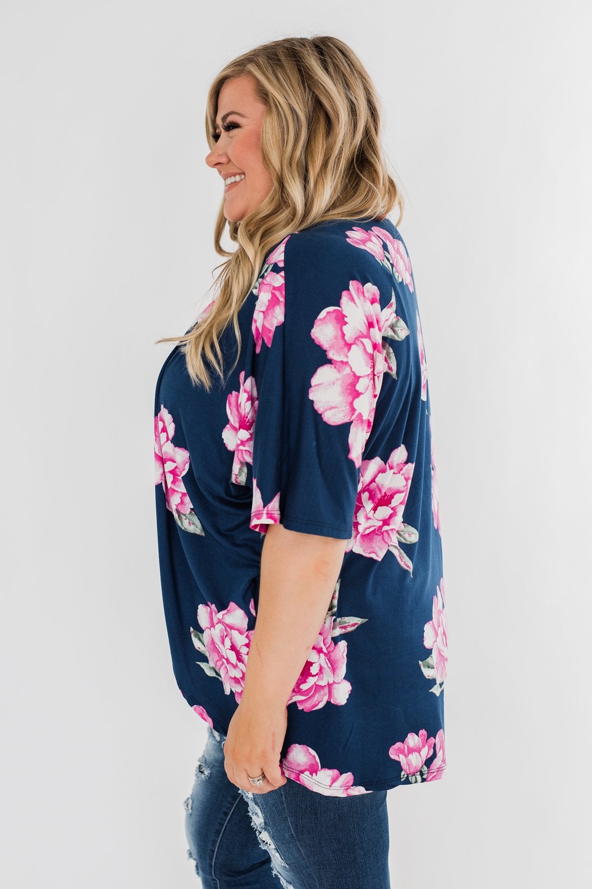 Forever With You Floral Kimono- Navy