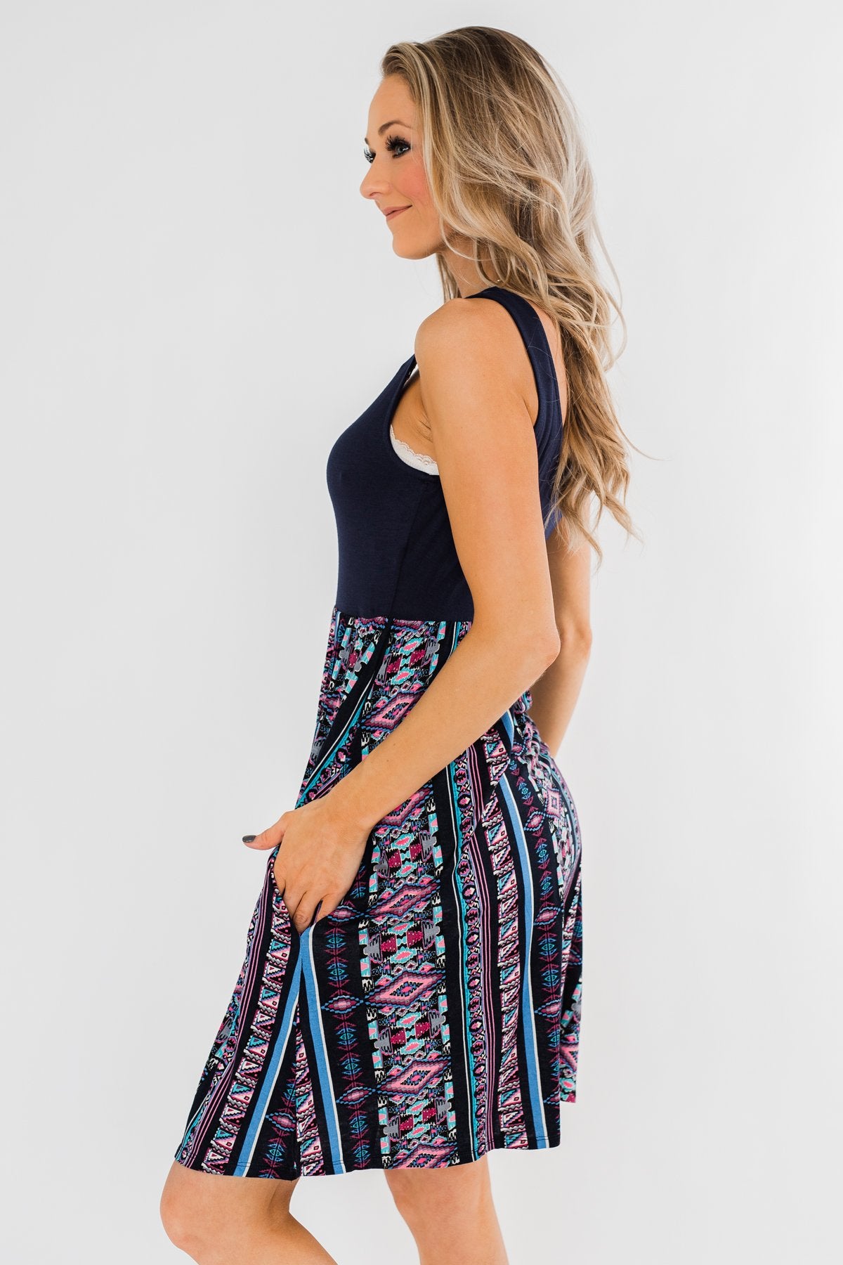 More Of You Aztec Dress- Navy