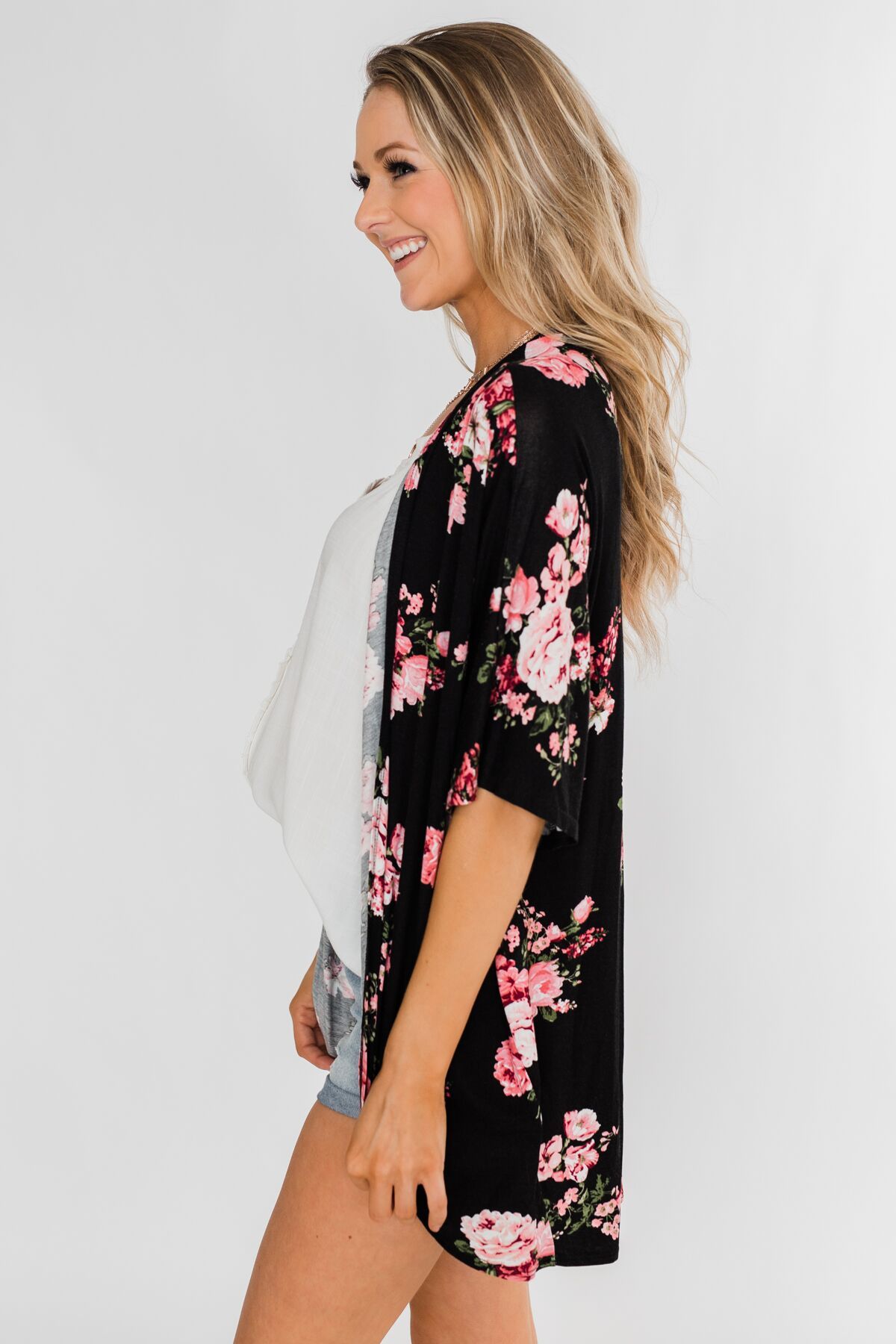 You Make Me Speechless Floral Kimono- Black