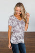 What Is Love V-Neck Tie Dye Top- Mocha