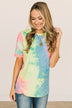 Enjoy The Little Things Tie Dye Top- Neon Yellow, Pink, & Blue