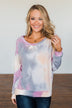 Heart Calls For Tie Dye Pullover Top- Grey, Orchid, & Peach
