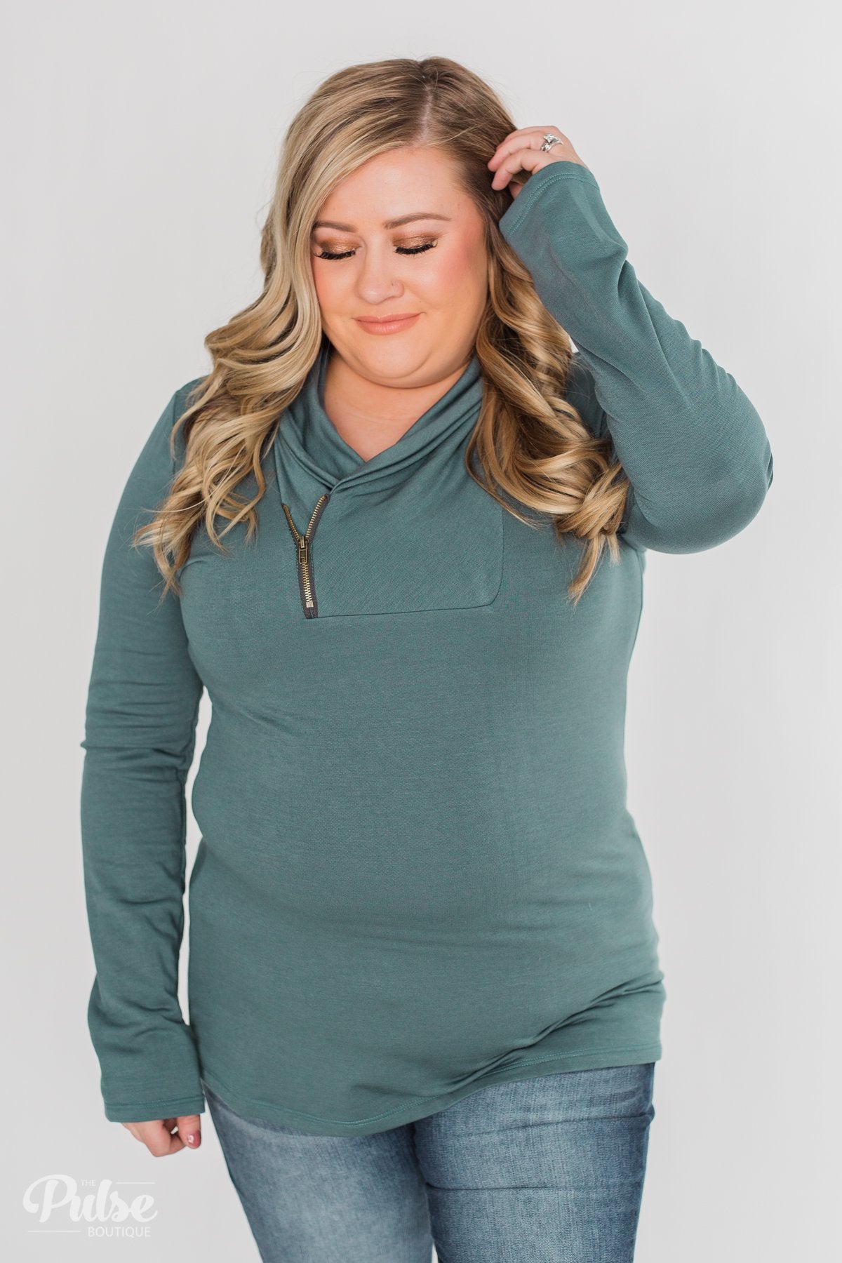 Give Me Time Zipper Pullover Top - Dark Teal